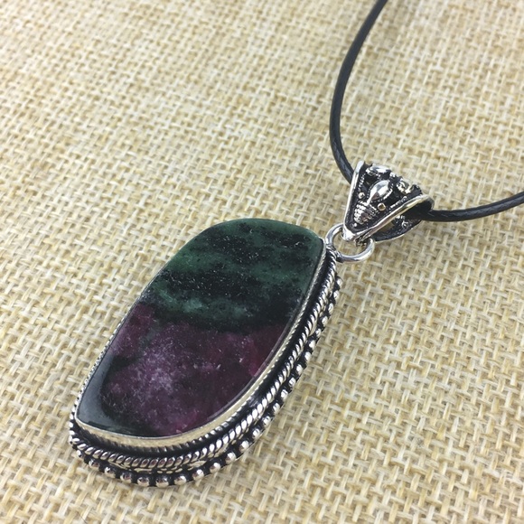 Ruby in Zoisite Stone Pendant Necklace - Picture 4 of 9